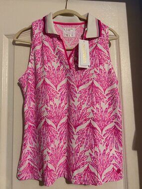 Lilly Pulitzer Alister Polo Shirt Tennis Golf Shady Bliss Pink Summer New large